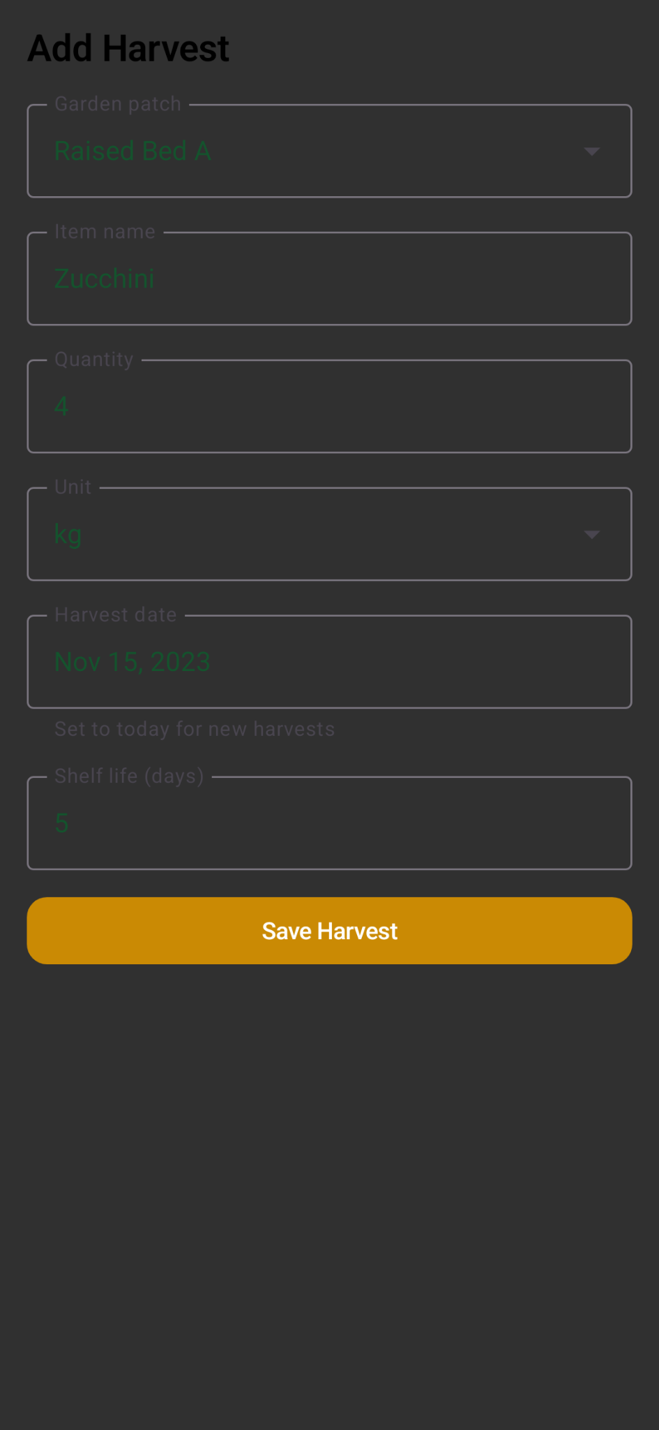 Patch Pantry Log add harvest
